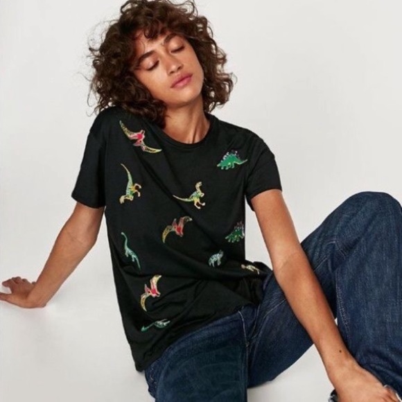 Zara | Tops | Zara Sequined Dinosaur T 